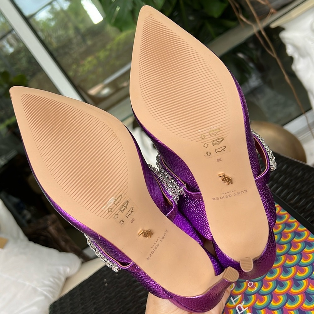 KURT GEIGER Duke Pointed Toe Pump metallic leather purple size 8,5 - Picture 11 of 17